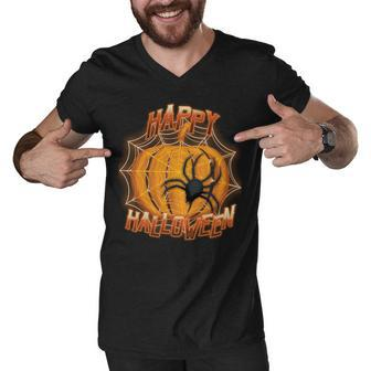 Happy Halloween Spiderweb Pumpkin Men V-Neck Tshirt - Monsterry AU
