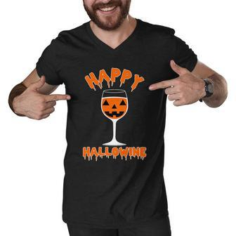 Happy Hallowine Funny Halloween Wine Tshirt Men V-Neck Tshirt - Monsterry DE