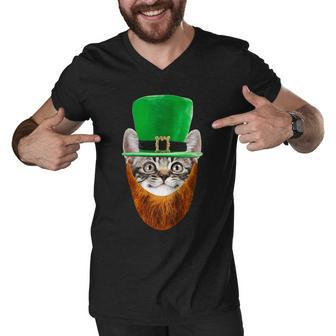 Happy St Catricks Day Funny Cat Ginger Beard St Patricks Day Tshirt Men V-Neck Tshirt - Monsterry AU