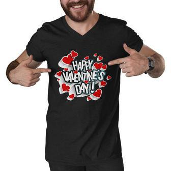 Happy Valentines Day Love Hearts Logo Men V-Neck Tshirt - Monsterry
