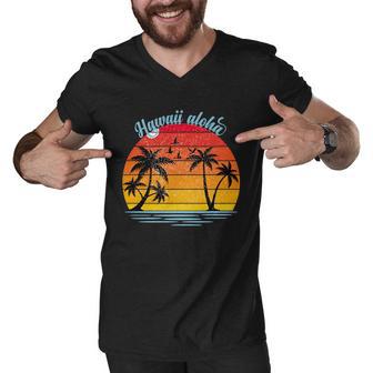 Hawaii Aloha Retro Sunset Beach Men V-Neck Tshirt - Monsterry UK