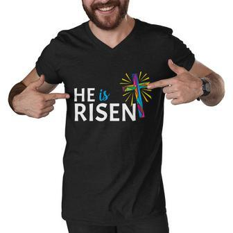 He Is Risen Colorful Cross Men V-Neck Tshirt - Monsterry