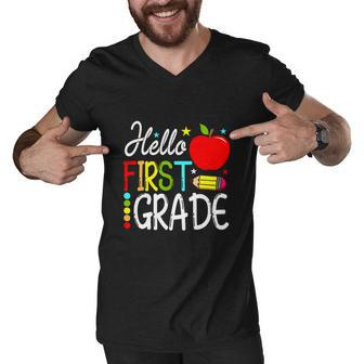 Hello First Grade Back To School Teacher Men V-Neck Tshirt - Monsterry DE