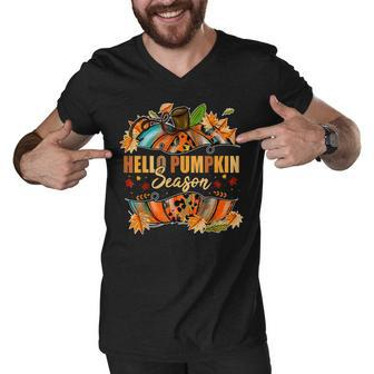 Hello Pumpkin Season Leopard Autumn Season Lovers Fall Vibes Men V-Neck Tshirt - Thegiftio UK