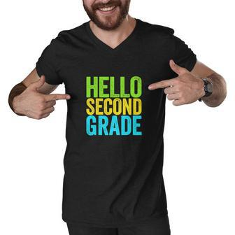 Hello Second Grade Funny 2Nd Grade Back To School Men V-Neck Tshirt - Monsterry