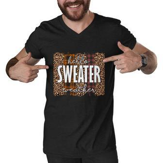 Hello Sweater Weather Thanksgiving Quote Men V-Neck Tshirt - Monsterry