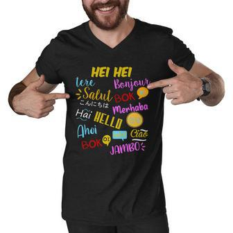 Hello Word In Different Languages Travel And Teacher Men V-Neck Tshirt - Monsterry