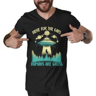 Here For The Cats Humans Are Gross Men V-Neck Tshirt - Monsterry