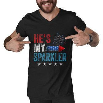 Hes My Sparkler His And Hers 4Th July Vintage Gift Men V-Neck Tshirt - Monsterry DE