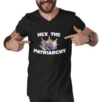 Hex The Patriarchy Gift Middle Fingers Up Feminist Men V-Neck Tshirt - Monsterry