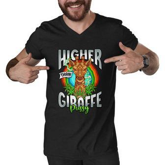 Higher Than Giraffe Gift Pussy Stoner Weed 420 Pot Gift V2 Men V-Neck Tshirt - Monsterry UK