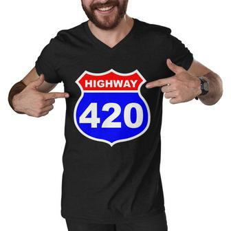 Highway 420 Sign Weed Men V-Neck Tshirt - Monsterry DE