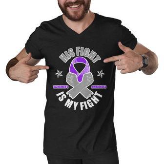 His Fight Is My Fight Alzheimers Awareness Men V-Neck Tshirt - Monsterry AU