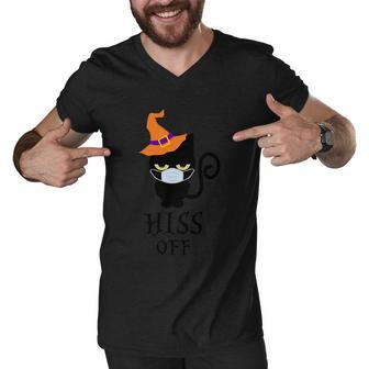 Hiss Off Cat Witch Hat Halloween Quote Men V-Neck Tshirt - Monsterry AU