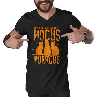 Hocus Purrcus Pocus Halloween Witch Cats Funny Parody Men V-Neck Tshirt - Seseable
