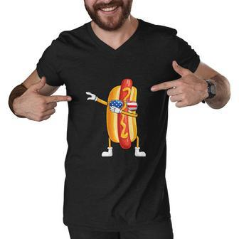 Hot Dog July 4Th Funny Dabbing Hotdog Men V-Neck Tshirt - Monsterry