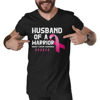 Husband Of A Warrior Pink Ribbon Breast Cancer Cute Men V-Neck Tshirt - Thegiftio UK
