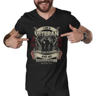 I Am A Veteran Like My Father And My Grandfather Before Me Men V-Neck Tshirt - Monsterry UK