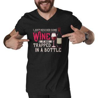 I Just Rescued Some Wine It Was Trapped In A Bottle Gift Men V-Neck Tshirt - Thegiftio UK