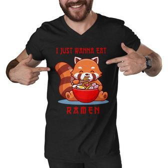I Just Wanna Eat Ramen Cute Red Panda Men V-Neck Tshirt - Monsterry DE