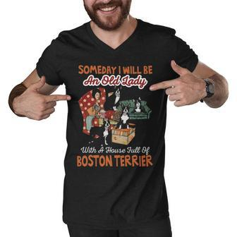 I Ll Be An Old Lady With A House Full Of Boston Men V-Neck Tshirt - Thegiftio UK