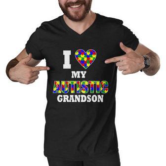 I Love My Autistic Grandson Autism Men V-Neck Tshirt - Monsterry AU