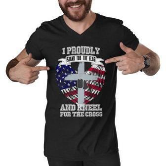 I Proudly Stand For The Flag And Kneel For The Cross Men V-Neck Tshirt - Monsterry UK