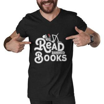 I Read Banned Books Shirt Reading Bookworm Men V-Neck Tshirt - Thegiftio UK