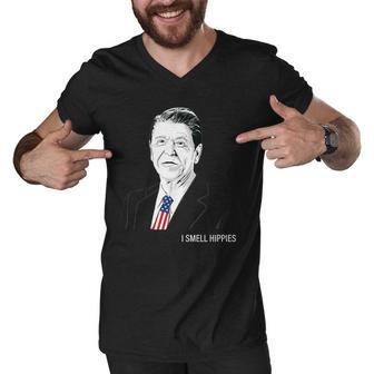 I Smell Hippies Ronald Reagan Men V-Neck Tshirt - Monsterry