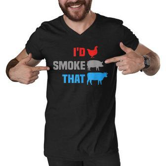 Id Smoke That Vintage Funny Bbq Grilling Meat Smoking Men V-Neck Tshirt - Thegiftio UK