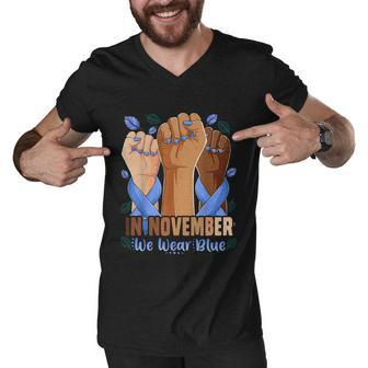 In November We Wear Blue Messy Bun Diabetes Awareness Gift Graphic Design Printed Casual Daily Basic Men V-Neck Tshirt - Thegiftio UK