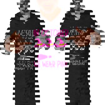 In October We Wear Pink Skull Halloween Breast Cancer Men V-Neck Tshirt - Thegiftio