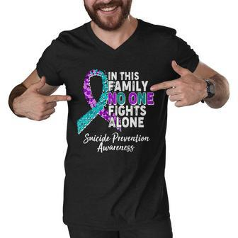 In This Family No One Fights Alone Suicide Prevention Awareness Men V-Neck Tshirt - Monsterry