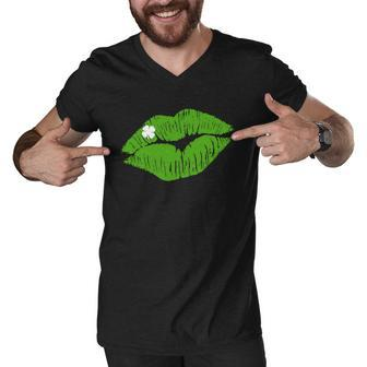 Irish Lips Kiss Clover St Pattys Day Graphic Design Printed Casual Daily Basic Men V-Neck Tshirt - Thegiftio UK