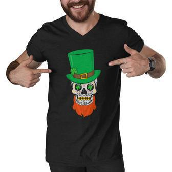 Irish Sugar Skull St Patricks Day Tshirt Men V-Neck Tshirt - Monsterry UK