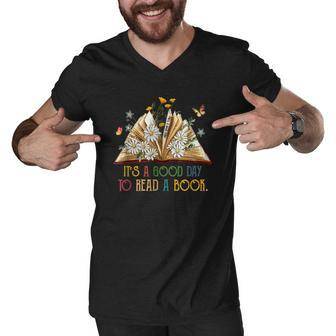 Its A Good Day To Read A Book Vintage Book Reading Men V-Neck Tshirt - Thegiftio UK