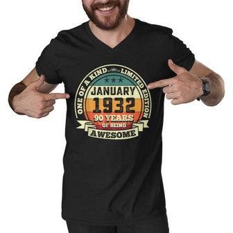 January 1932 90Th Birthday Gift 90 Years Of Being Awesome Men V-Neck Tshirt - Seseable