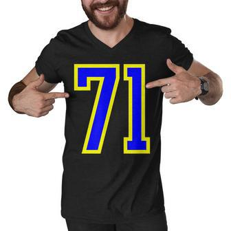 Jersey Number 71 Blue Yellow Birthday Sports Number 71 Men V-Neck Tshirt - Thegiftio UK