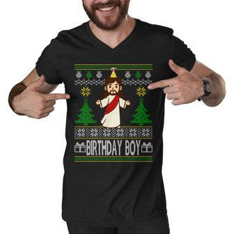 Jesus Birthday Boy Ugly Christmas Tshirt Men V-Neck Tshirt - Monsterry