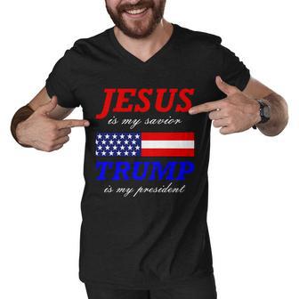 Jesus Savior Trump President Men V-Neck Tshirt - Monsterry DE