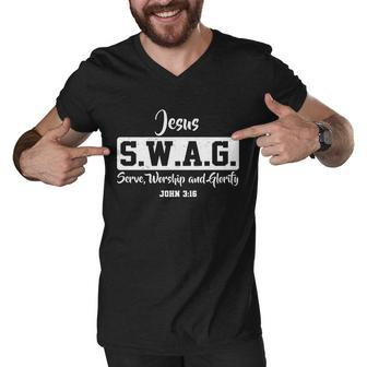 Jesus Swag Serve Worship And Glorify John Men V-Neck Tshirt - Monsterry