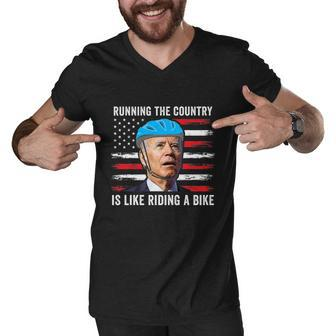Joe Biden Falling Off His Bicycle Funny Biden Falls Off Bike America Flag Men V-Neck Tshirt - Monsterry DE