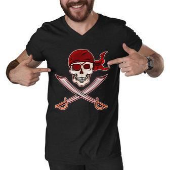 Jolly Roger Pirate Skull Flag Logo Tshirt Men V-Neck Tshirt - Monsterry