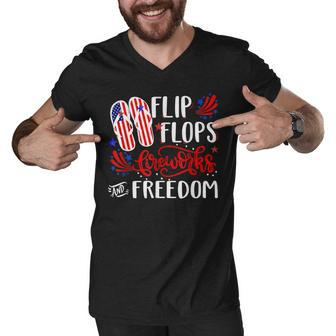July 4Th Flip Flops Fireworks & Freedom 4Th Of July Party V2 Men V-Neck Tshirt - Seseable