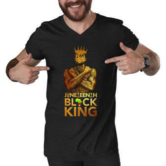 Junenth Black King Melanin Dad Fathers Day Black Afro Men V-Neck Tshirt - Thegiftio UK
