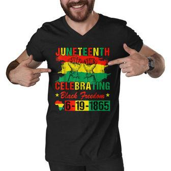 Junenth Celebrating Black Freedom 1865 African American Men V-Neck Tshirt - Thegiftio UK