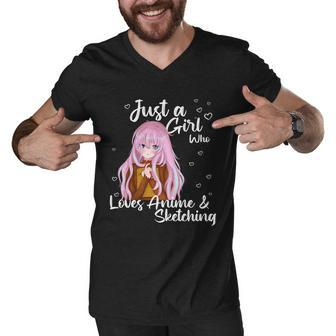 Just A Girl Who Loves Anime And Sketching Men V-Neck Tshirt - Thegiftio UK
