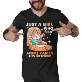 Just A Girl Who Loves Anime Ramen And Sketching Gifts Girls Men V-Neck Tshirt - Thegiftio UK