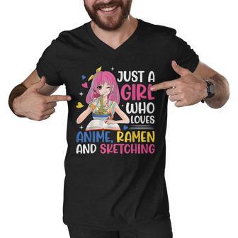 Just A Girl Who Loves Anime Ramen And Sketching Girls Ns Men V-Neck Tshirt - Thegiftio UK