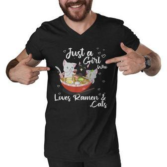 Just A Girl Who Loves Ramen And Cats Men V-Neck Tshirt